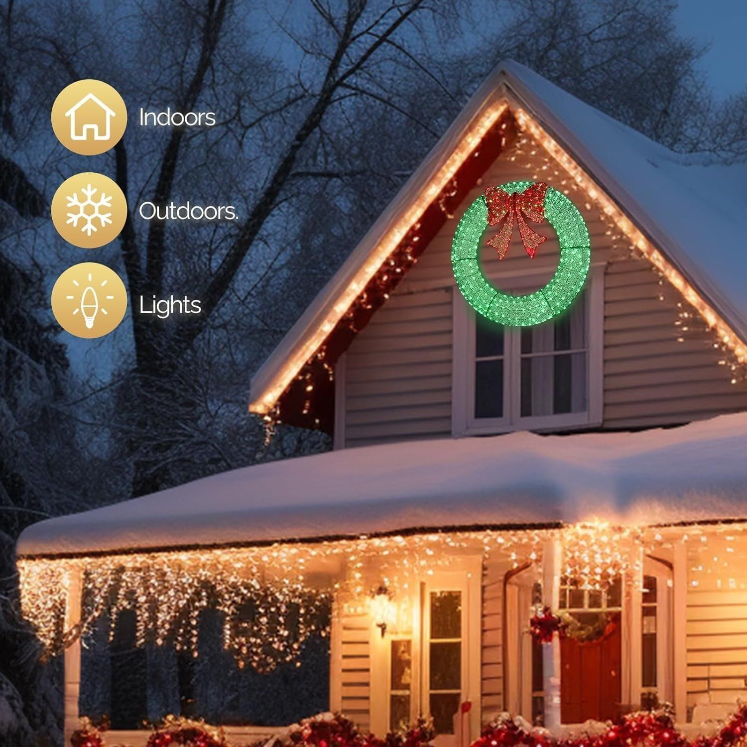 🎄 ​​Sparkle-now Pre-sale!​​ 🎀✨Pre-lit Large Christmas Wreath, Outdoor Christmas Wreath